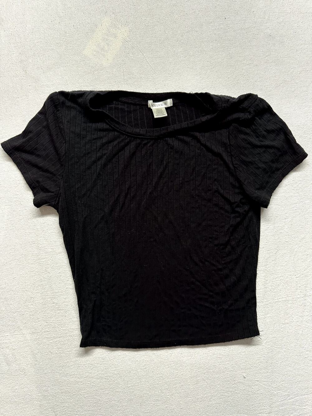 Bozzolo Black Crop Top Short Sleeve Knit Women's Size M